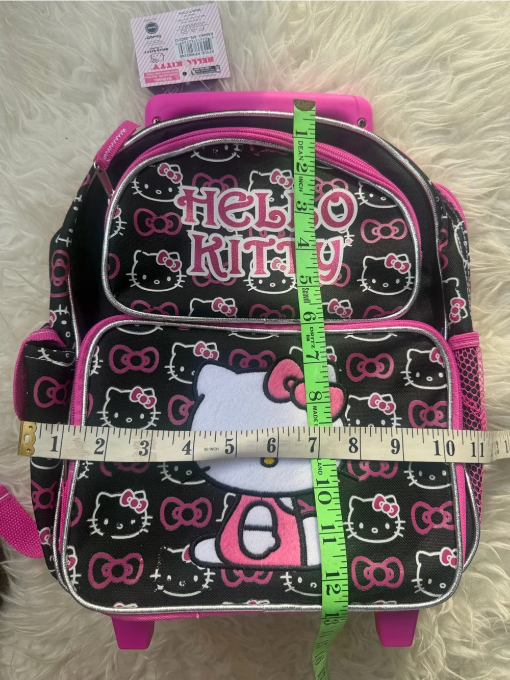 Vintage Y2K 12inch Hello Kitty Pink Black White Rolling Backpack